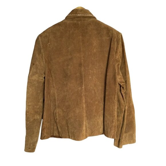 KC Collections Suede Leather Jacket Blazer Button Front Collared Pockets Brown S - Picture 2 of 7